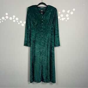 Vintage Brett Alixander Emerald Green Crushed Velvet Corset Back Dress Size 14